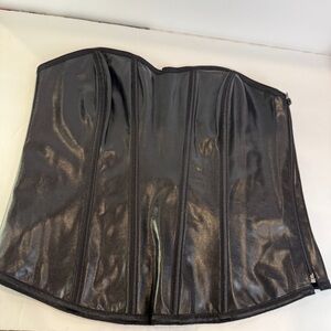 🖤Black Faux Leather Corset Size 38 Lace Up Back Boned Waist Cincher Gothic